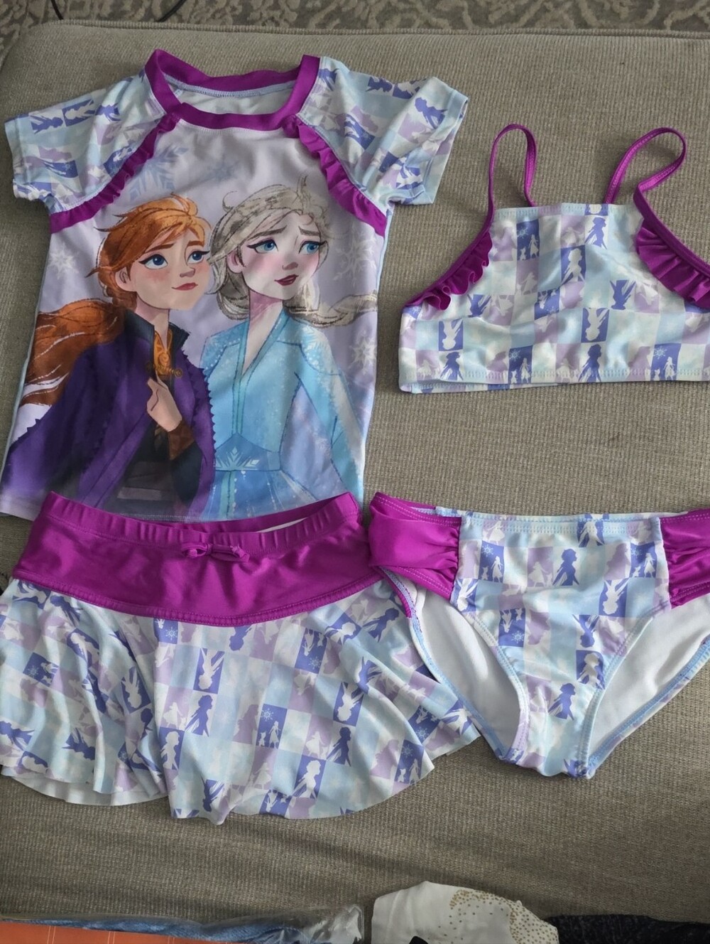 Disney 4 Piece Purple & Light Blue Frozen Anna & Elsa Swim Set (7/8)